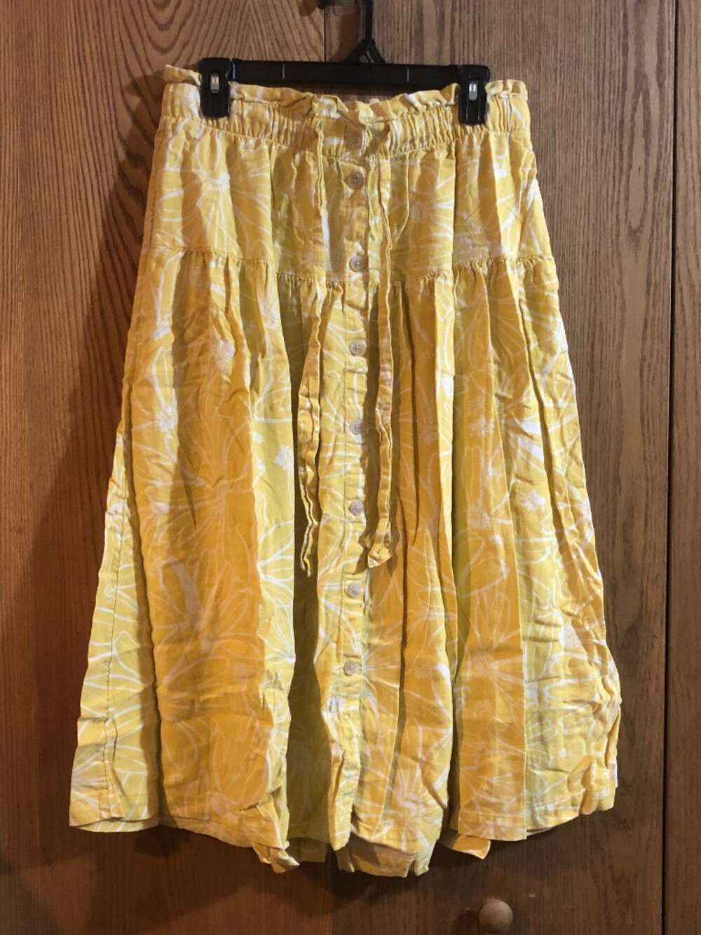 Universal Thread Yellow Daisy Floral Midi Skirt M Tiered Button Front Prairie